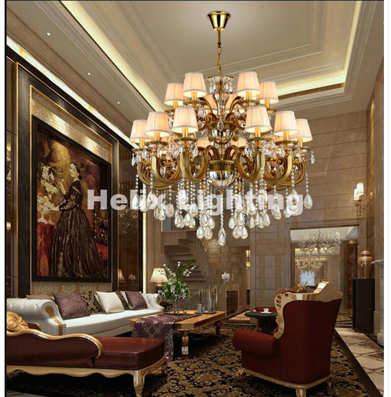 18 arms crystal chandelier light fixture antique brass luxurious crystal lustre lamp lighting ac d100cm h90cm