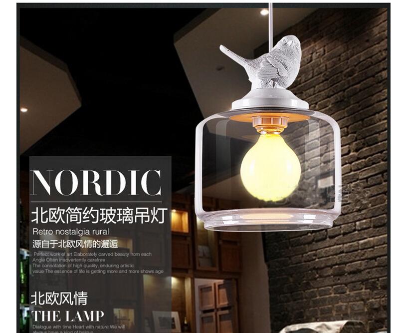 1l led d200mm modern nordic style creative brief restaurant lights bird personalized rustic glass pendant lamp