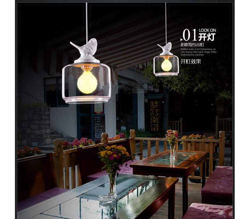 1l led d200mm modern nordic style creative brief restaurant lights bird personalized rustic glass pendant lamp