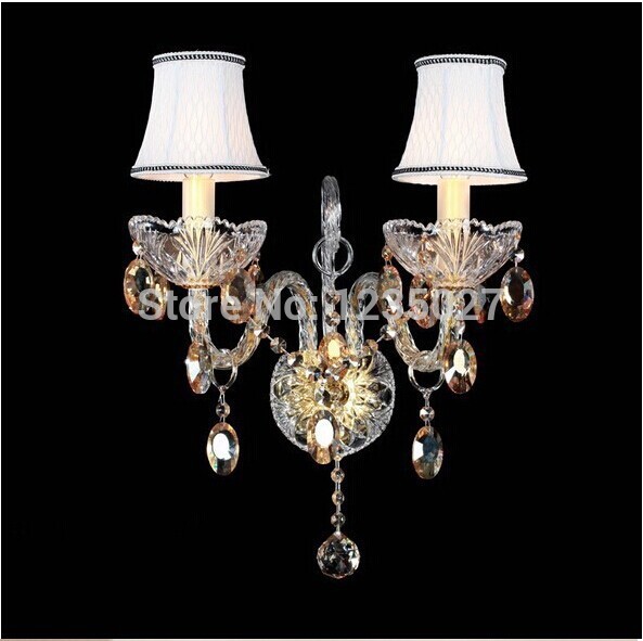 2 lights golden crystal wall lamp candle e14 crystal wall light 2 bulbs clear crystal wall lighting