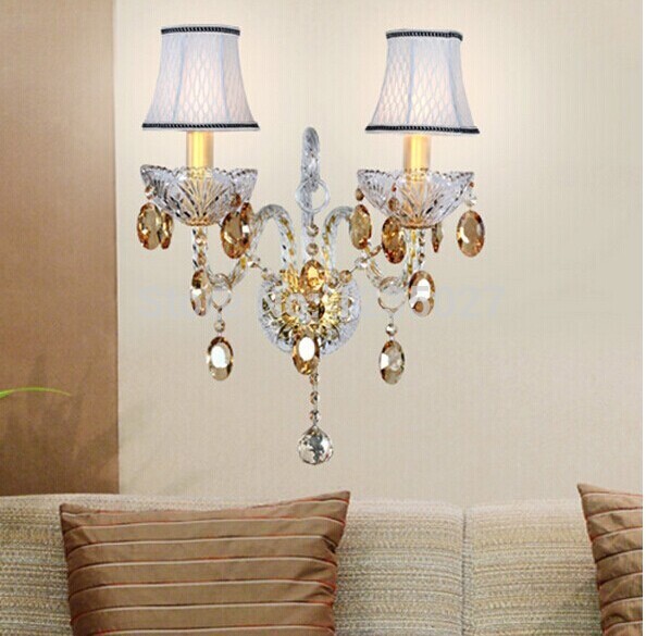 2 lights golden crystal wall lamp candle e14 crystal wall light 2 bulbs clear crystal wall lighting