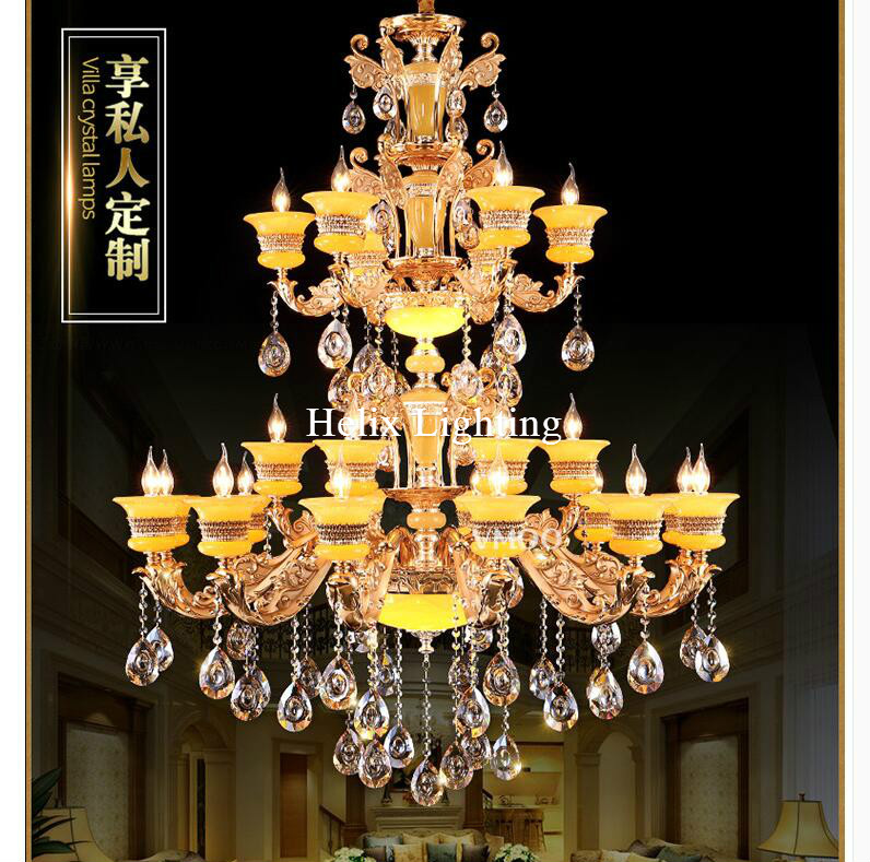 2017 alloy chandelier d1500mm h2300mm el project villa chandelier lamp 24 lights luxury crystal chandelier led ac lighting