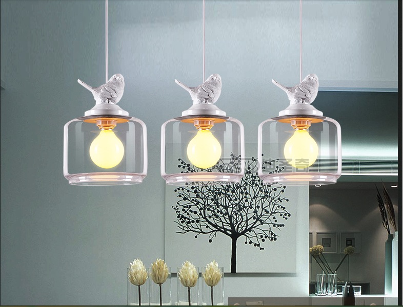 3l led d200mm modern nordic style creative brief restaurant lights bird personalized rustic glass pendant lamp