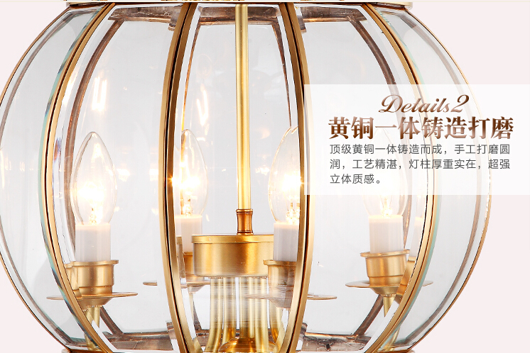 4l d380mm h550mm 40w brass pendant lamp, 4lights, vintage total copper glass ac110v/220v