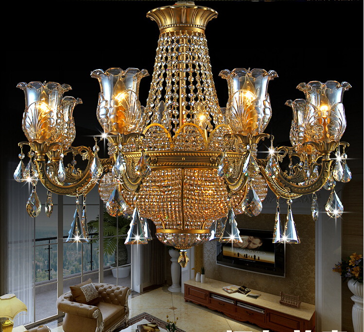 6l/8l brass color crystal chandelier lamp crystal lustre bronze finish light fixture villa cristal lighting