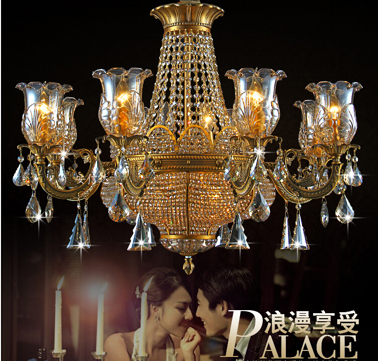 6l/8l brass color crystal chandelier lamp crystal lustre bronze finish light fixture villa cristal lighting