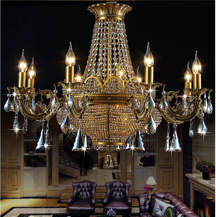 6l/8l brass color crystal chandelier lamp crystal lustre bronze finish light fixture villa cristal lighting