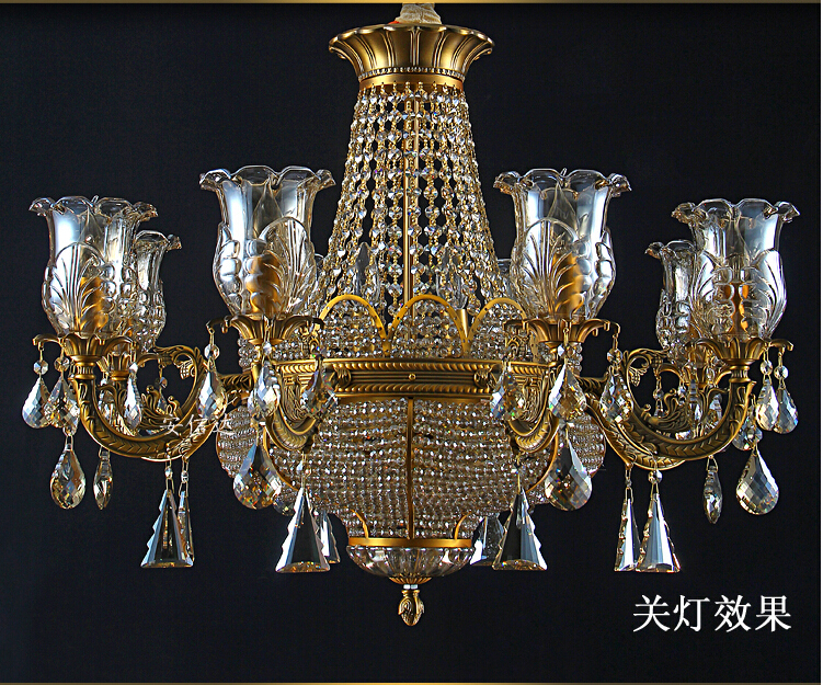 6l/8l brass color crystal chandelier lamp crystal lustre bronze finish light fixture villa cristal lighting