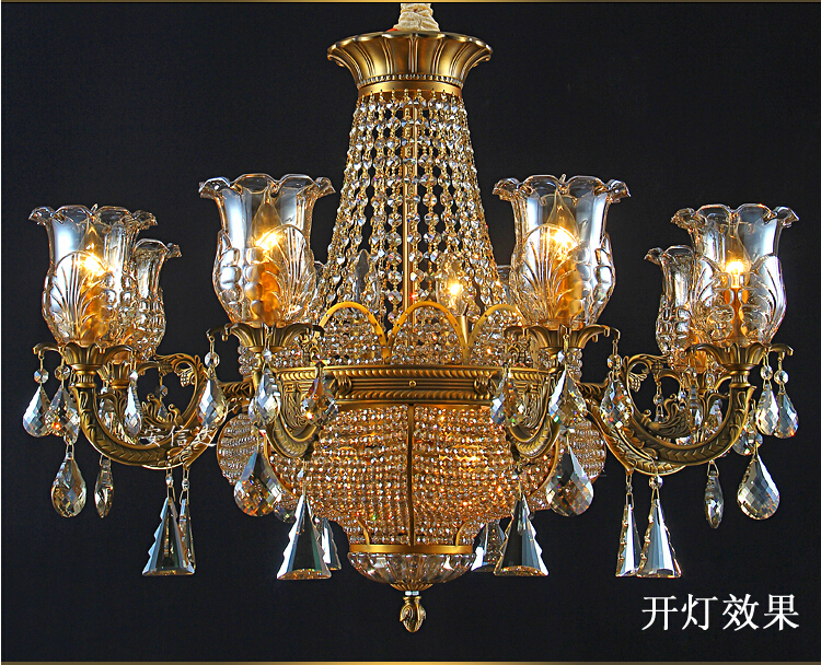 6l/8l brass color crystal chandelier lamp crystal lustre bronze finish light fixture villa cristal lighting