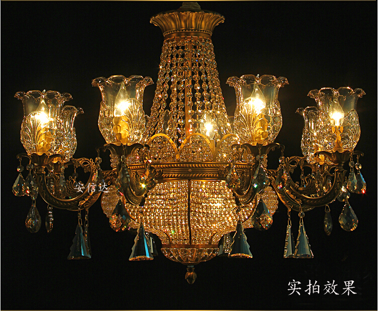 6l/8l brass color crystal chandelier lamp crystal lustre bronze finish light fixture villa cristal lighting