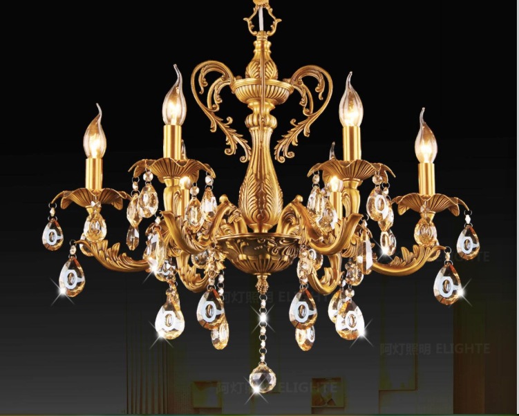 6l d620mm h580mm bronze finished brass crystal chandelier lighting luxurious brass crystal lamp lustre suspension light