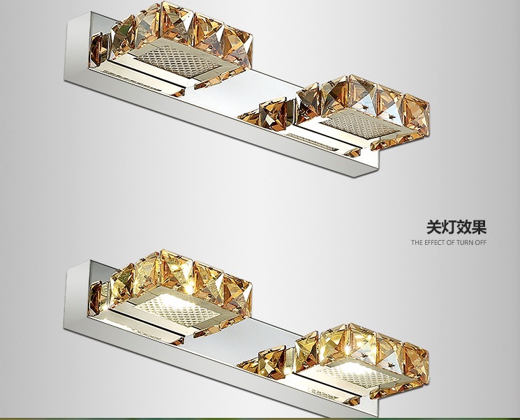 6w 32cm long led wall light in bathroom square crystal sconce lamps surface 2-lights waterproof ic driver