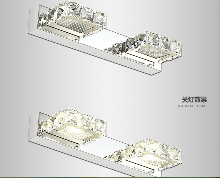 6w 32cm long led wall light in bathroom square crystal sconce lamps surface 2-lights waterproof ic driver