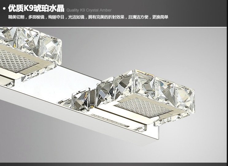 6w 32cm long led wall light in bathroom square crystal sconce lamps surface 2-lights waterproof ic driver