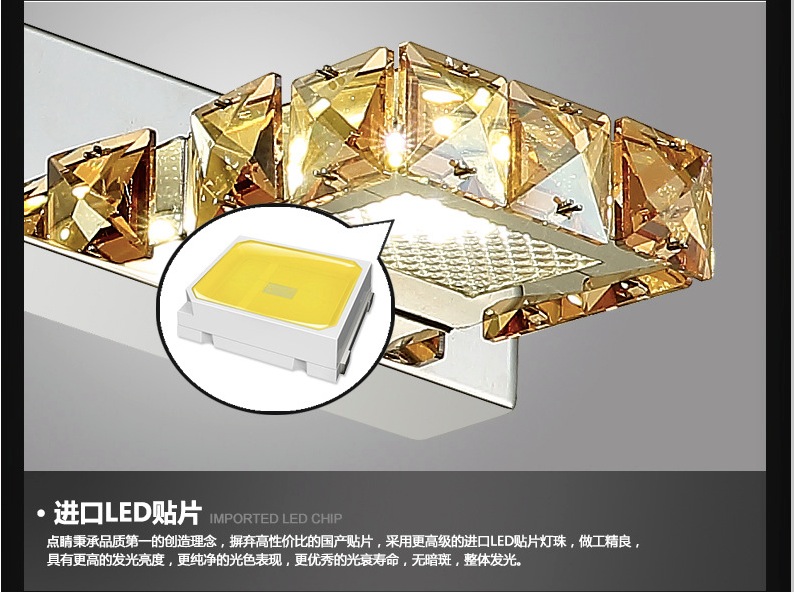 6w 32cm long led wall light in bathroom square crystal sconce lamps surface 2-lights waterproof ic driver