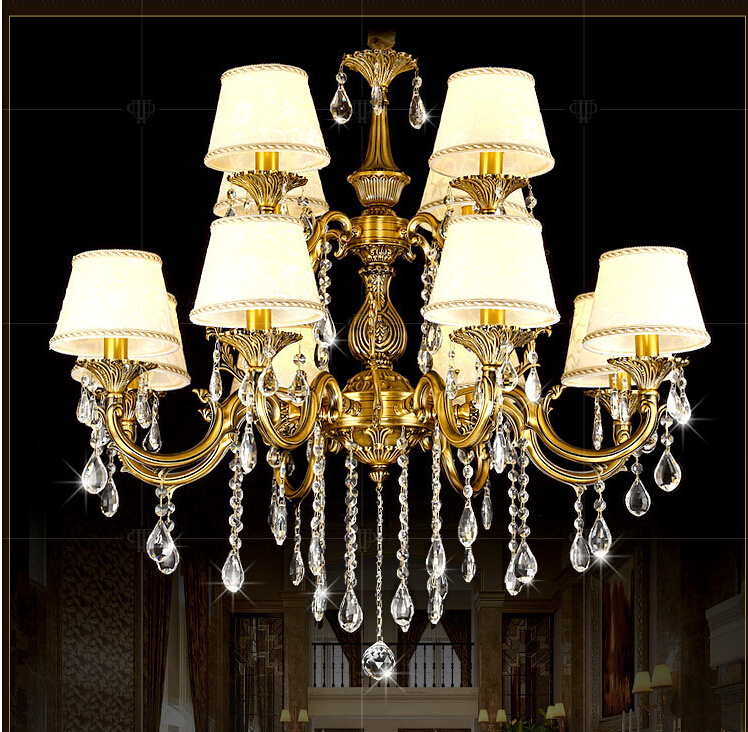 ac100-240v romantic brass chandelier copper chandelier pendant k9 golden crystal penadnt lamp guaranteed