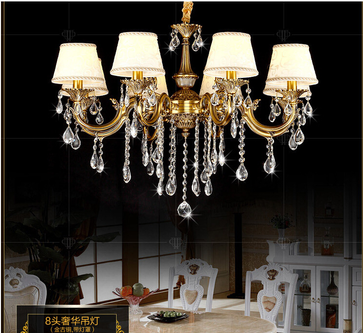 ac100-240v romantic brass chandelier copper chandelier pendant k9 golden crystal penadnt lamp guaranteed