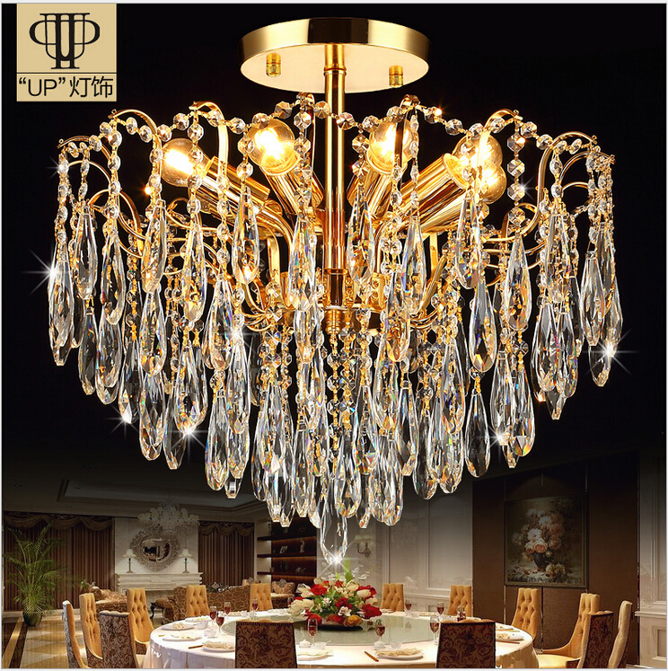 ac100-240v romantic modern minimalist living room bedroom chandelier k9 golden crystal penadnt lamp ceiling lamp