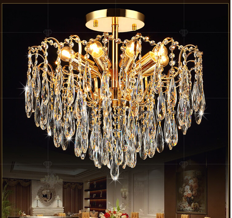 ac100-240v romantic modern minimalist living room bedroom chandelier k9 golden crystal penadnt lamp ceiling lamp