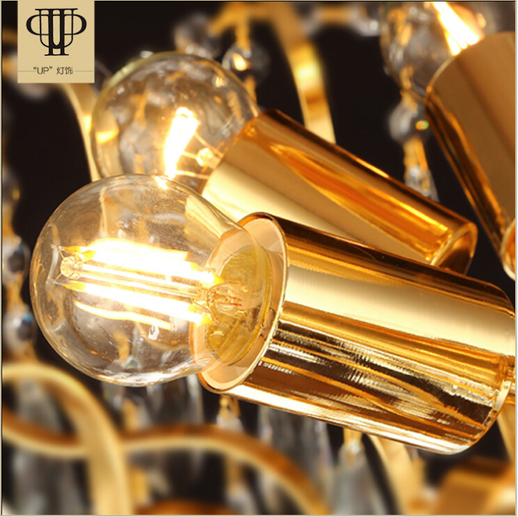 ac100-240v romantic modern minimalist living room bedroom chandelier k9 golden crystal penadnt lamp ceiling lamp