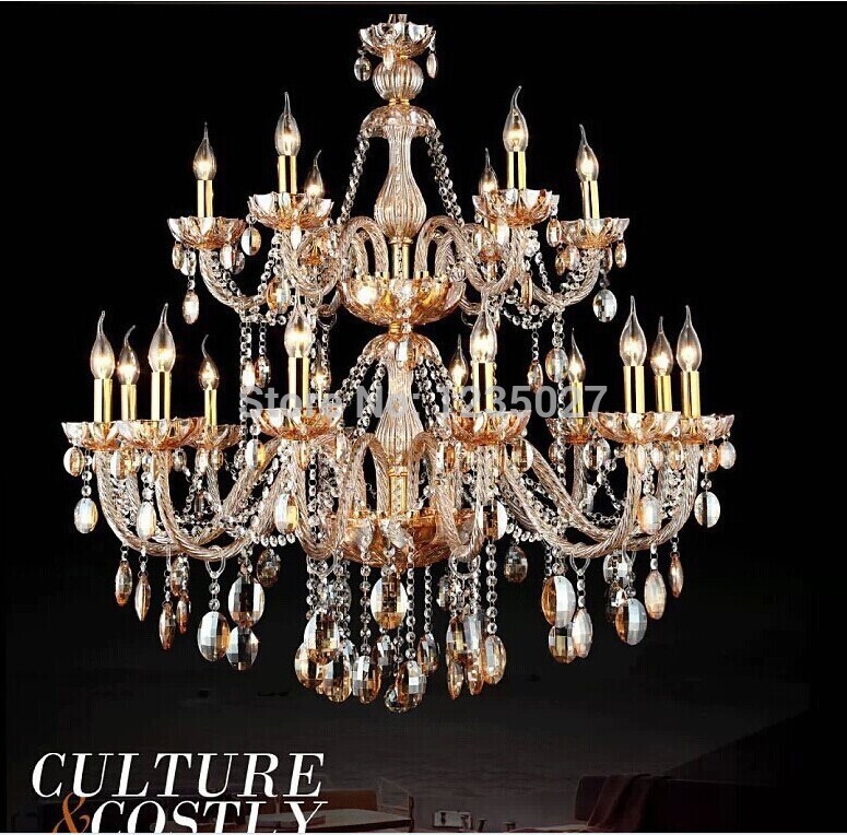 amber color crystal chandelier light fixture glass candle chandelier lamp 12+6l d1050mm guanrantee