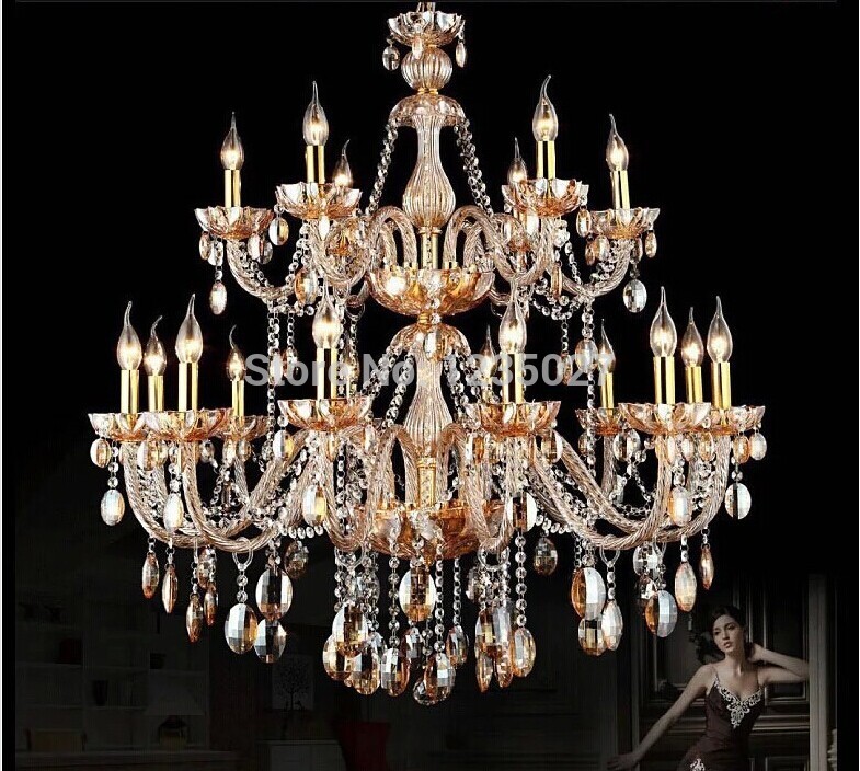 amber color crystal chandelier light fixture glass candle chandelier lamp 12+6l d1050mm guanrantee