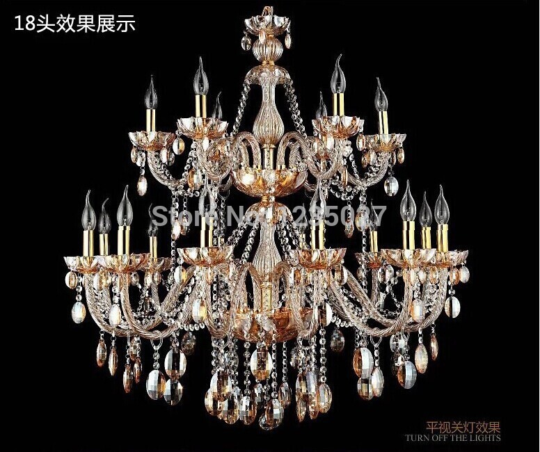 amber color crystal chandelier light fixture glass candle chandelier lamp 12+6l d1050mm guanrantee