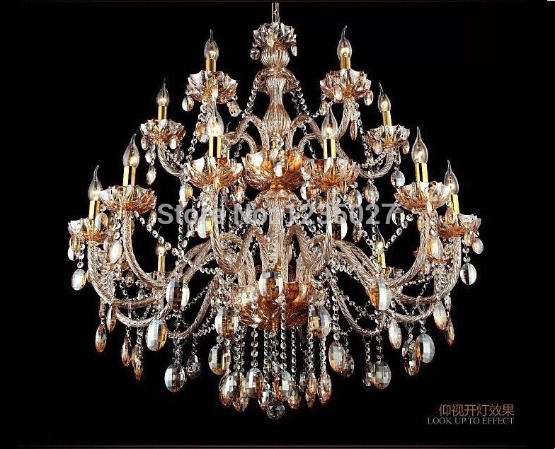 amber color crystal chandelier light fixture glass candle chandelier lamp 12+6l d1050mm guanrantee