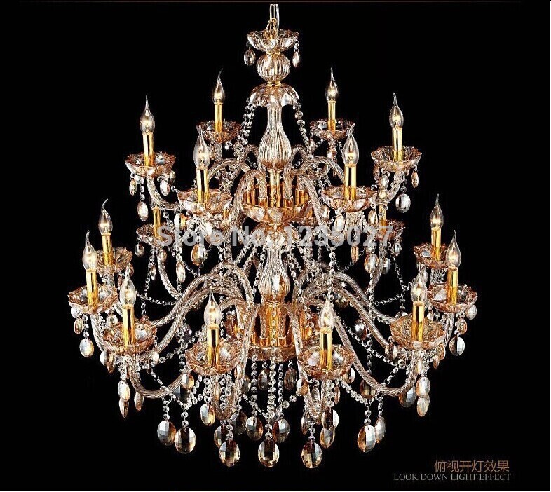 amber color crystal chandelier light fixture glass candle chandelier lamp 12+6l d1050mm guanrantee