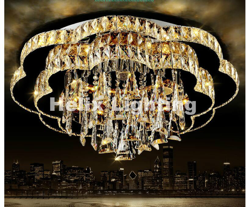 art decorative round style design d60cm d80cm led crystal ceiling lamp luster remote control ac crystal lighting