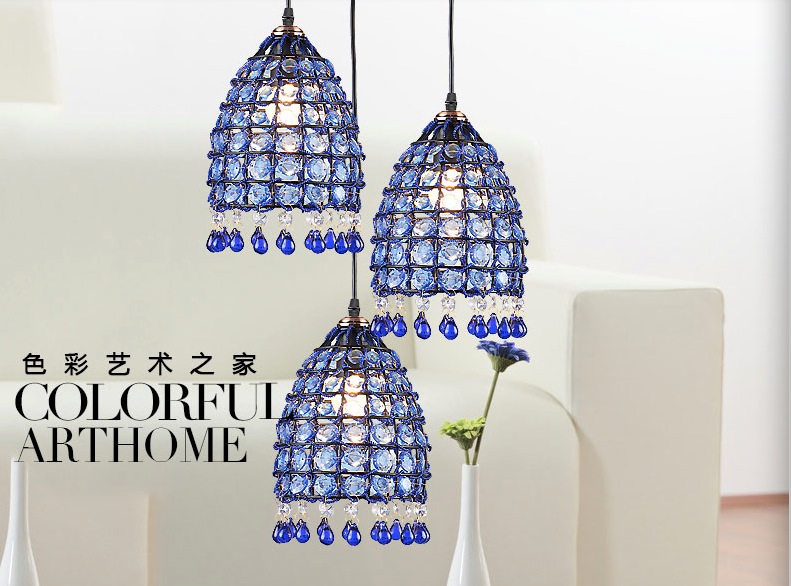 blue crystal pendant lamps lighting fixtures, 1l/3l bohemian style iron ceiling pendant lamps,ac110-240v