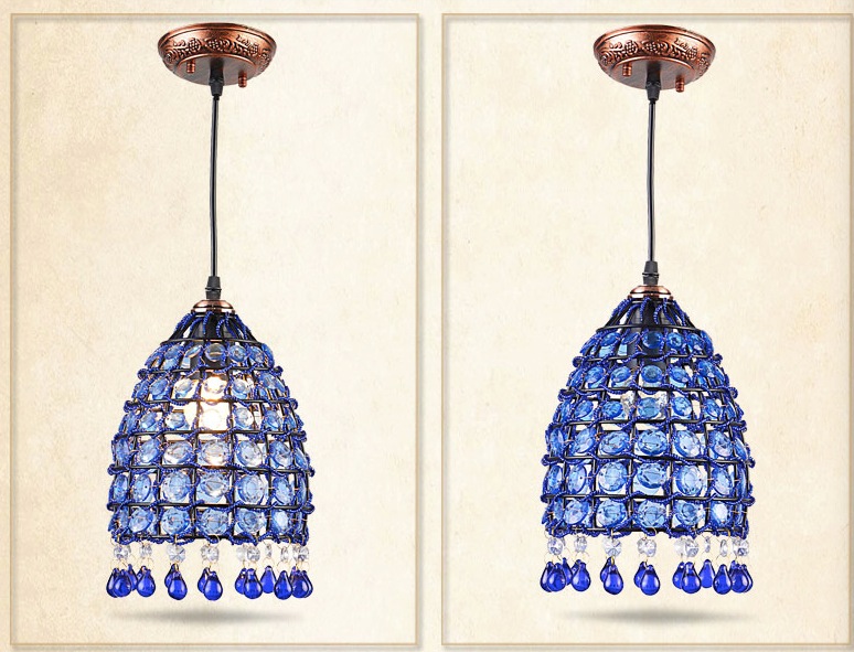 blue crystal pendant lamps lighting fixtures, 1l/3l bohemian style iron ceiling pendant lamps,ac110-240v