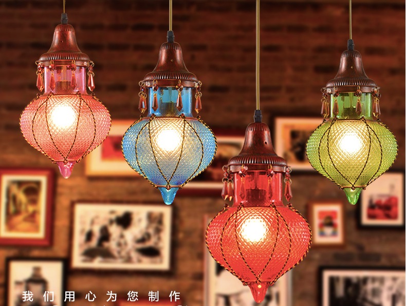 bohemian mediterranean e27 d180mm glass pendant light tiffany vintage painted glass pendant light