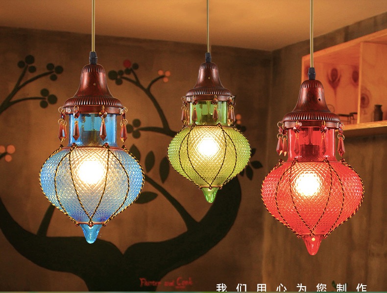 bohemian mediterranean e27 d180mm glass pendant light tiffany vintage painted glass pendant light