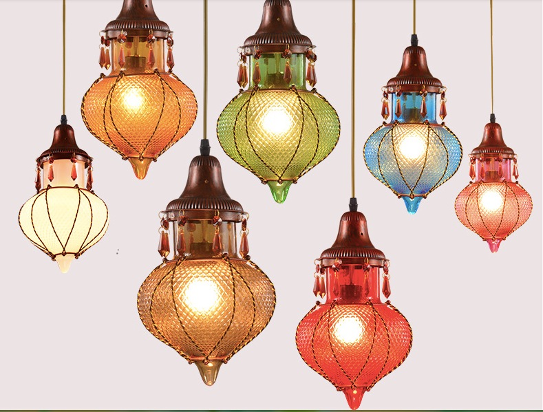 bohemian mediterranean e27 d180mm glass pendant light tiffany vintage painted glass pendant light