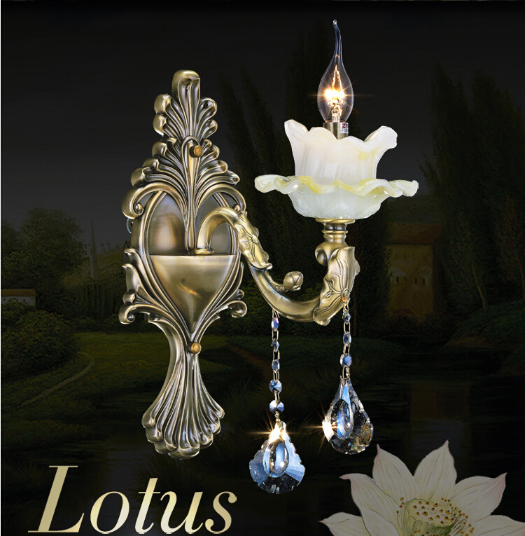 brass color alloy wall lamp indoor wall sconce lighting lotus k9 crystal design wall light decoration lamp