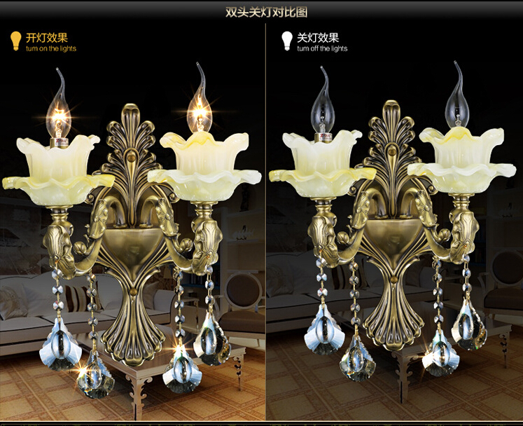 brass color alloy wall lamp indoor wall sconce lighting lotus k9 crystal design wall light decoration lamp