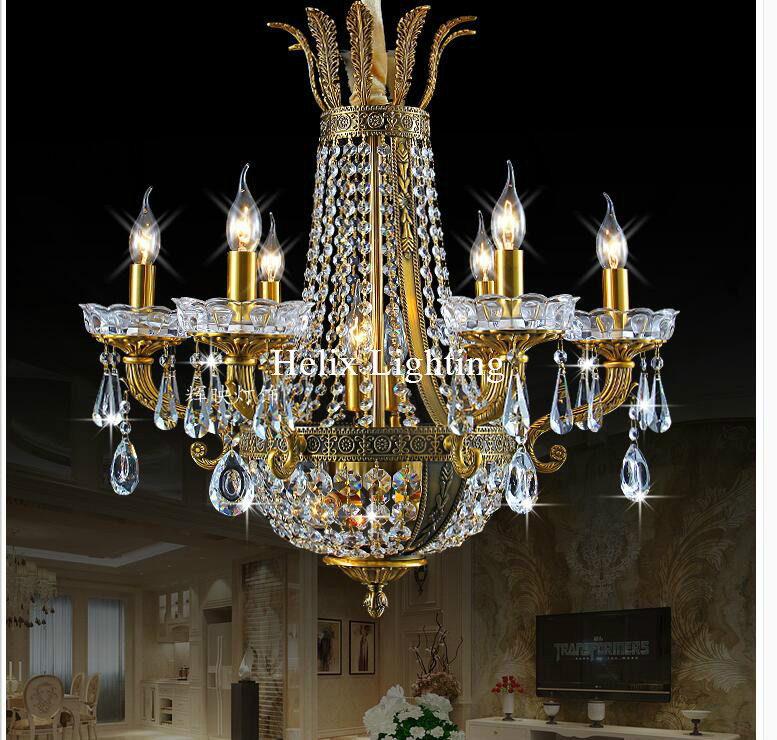 bronze finished antique crystal chandelier lingting luxurious ac brass crystal lamp lustre suspension chandelier