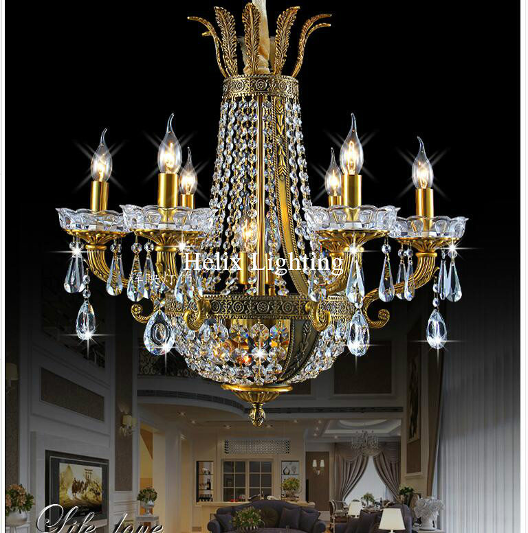 bronze finished antique crystal chandelier lingting luxurious ac brass crystal lamp lustre suspension chandelier