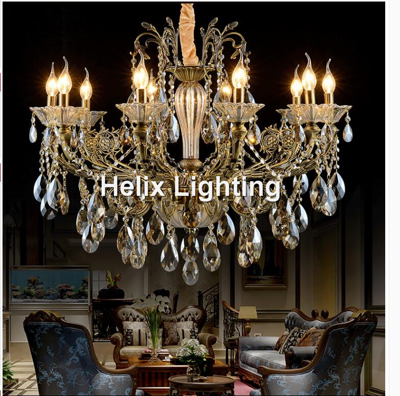 bronze finished antique crystal chandelier lingting luxurious ac led brass crystal lamp lustre suspension lighting