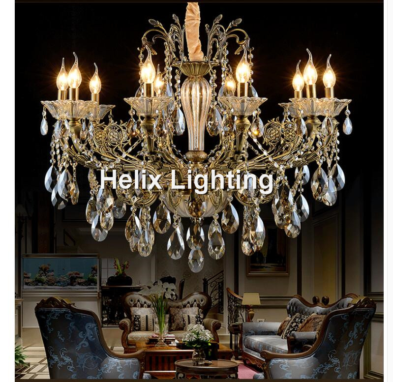 bronze finished antique crystal chandelier lingting luxurious ac led brass crystal lamp lustre suspension lighting