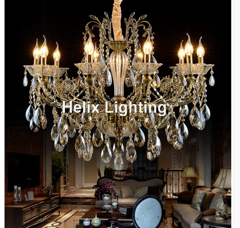 bronze finished antique crystal chandelier lingting luxurious ac led brass crystal lamp lustre suspension lighting