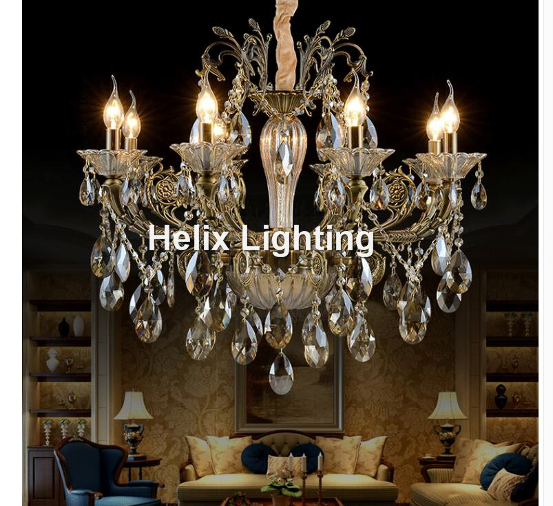 bronze finished antique crystal chandelier lingting luxurious ac led brass crystal lamp lustre suspension lighting