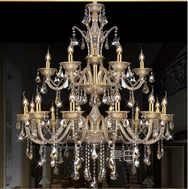 champagne color crystal chandelier light fixture glass candle chandelier lamp 12+6l d1000mm guanrantee