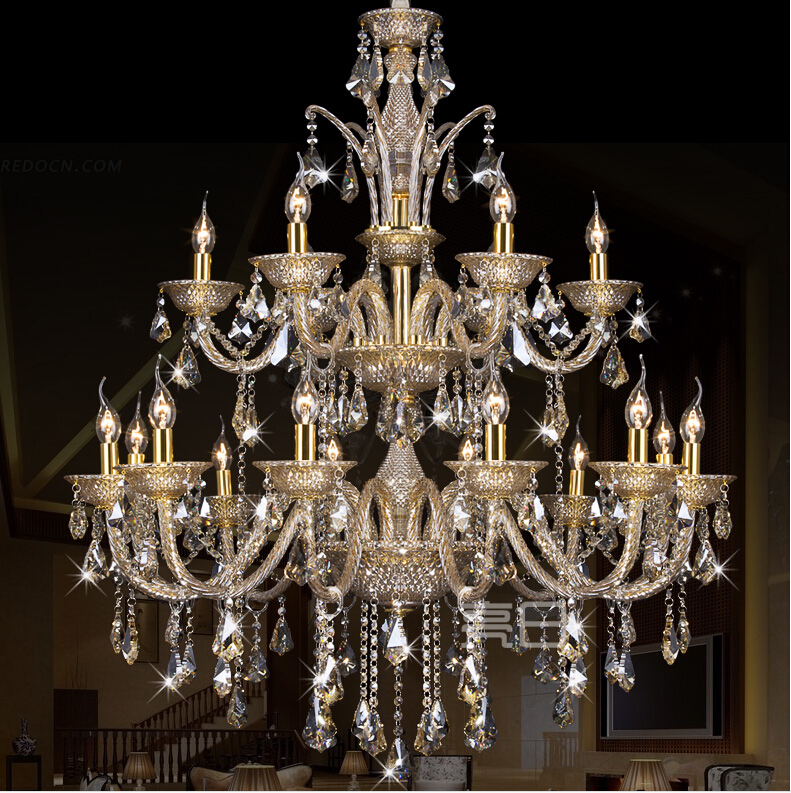 champagne color crystal chandelier light fixture glass candle chandelier lamp 12+6l d1000mm guanrantee