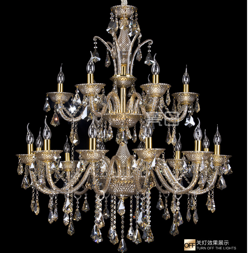 champagne color crystal chandelier light fixture glass candle chandelier lamp 12+6l d1000mm guanrantee