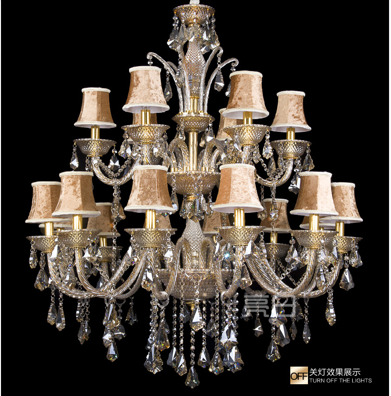 champagne color crystal chandelier light fixture glass candle chandelier lamp 12+6l d1000mm guanrantee