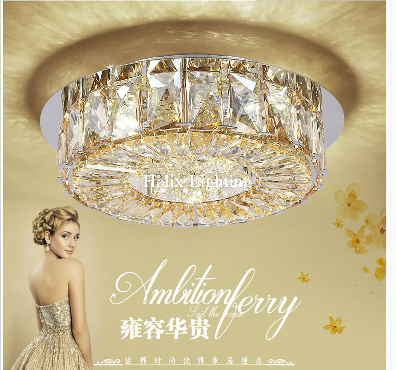 champagne modern 18w led ceiling lights ceiling lamp flush mount crystal light ac 90-260v surface mounted hallway ceiling lamp