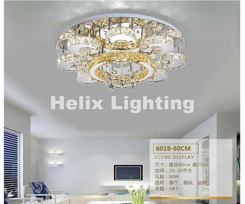 circular led crystal ceiling lamp remote control 3 color temperature livng room light led ceiling lamp d60/d80cm