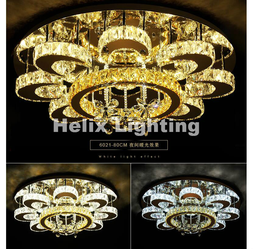 circular led crystal ceiling lamp remote control 3 color temperature livng room light led ceiling lamp d60/d80cm